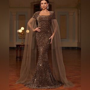Elegant Gold Sequin Maxi Dress